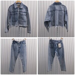 HappyxNature Women's Denim Jacket And Jeans Lot Acid Wash Jacket Size L Pants 32
